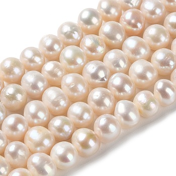 Natural Cultured Freshwater Pearl Beads Strands, Potato, Grade 2A, PapayaWhip, 5.5~8x7~8mm, Hole: 0.5mm, about 54pcs/strand, 13.78 inch(35cm)