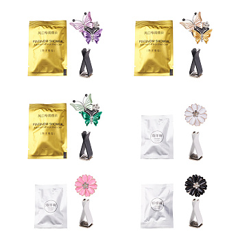 Beadthoven 6 Sets 2 Style Zinc Alloy with Rhinestones Car Perfume Decoration Set, with with Fragrance Cotton Pads and Clips, Chrysanthemum & Two Tone Butterfly, Mixed Color, Perfume Decoration Set: 6 sets/box