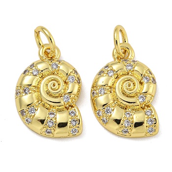 Rack Plating Brass Micro Pave Cubic Zirconia Pendants, Long-Lasting Plated, Cadmium Free & Lead Free, Conch, Snail, 15.5x10x2.5mm