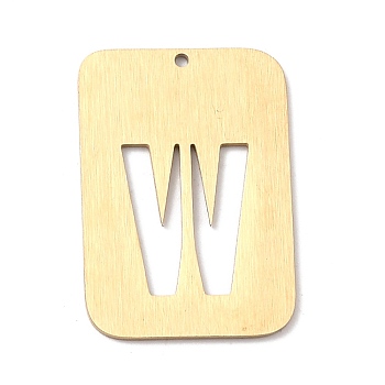 Ion Plating(IP) 304 Stainless Steel Pendants, Rectangle with Alphabet, Hollow, Letter.W, 32x22x1mm, Hole: 1.5mm
