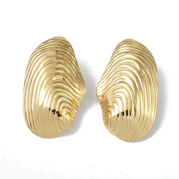 304 Stainless Steel Stud Earrings, Shell Shape, Real 18K Gold Plated, 43.5x25mm