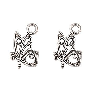 Tibetan Style Alloy Pendants, Cadmium Free & Lead Free, Butterfly, Antique Silver Color, Size: about 17mm long, 10mm wide, 2mm thick, hole: 2.5mm
