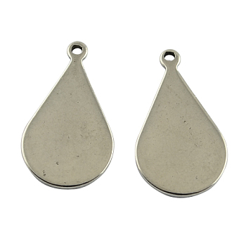 201 Stainless Steel Teardrop Pendants, Metal Stamping Blank Tags, Stainless Steel Color, 18x10x1mm, Hole: 1mm