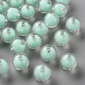 Transparent Acrylic Beads, Bead in Bead, Round, Aquamarine, 11.5x11mm, Hole: 2mm, about 520pcs/500g