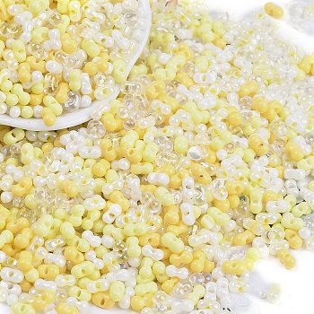 Glass Seed Beads, Round Hole, Peanut, Yellow, 3.5x6x3.5mm, Hole: 0.8mm, about 4500pcs/pound