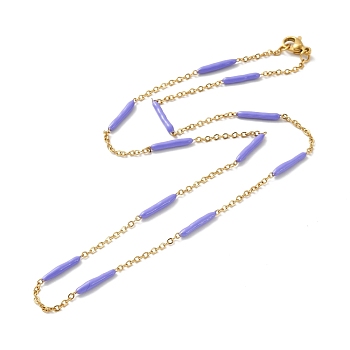 Enamel Bar Link Chain Necklace, with Ion Plating(IP) 304 Stainless Steel Curb Chains for Women, Golden, Medium Purple, 17.72 inch(45cm)