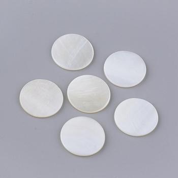 Freshwater Shell Cabochons, Flat Round, Creamy White, 18x2mm