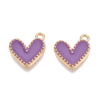 Rack Plating Alloy Enamel Charms, Heart Charm, Golden, Medium Purple, 14.5x13x2mm, Hole: 1.6mm