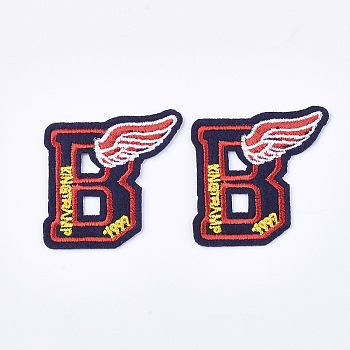 Computerized Embroidery Cloth Iron on/Sew on Patches, Appliques, Costume Accessories, Letter B with Wing, Colorful, 48x45x1.5mm