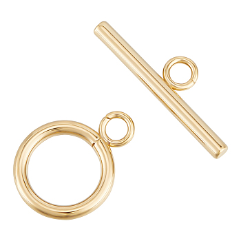 20Pcs 304 Stainless Steel Toggle Clasps, Ring, Real 24K Gold Plated, Ring: 19x14x2mm, Hole: 3mm, Bar: 24.5x7x2.5mmm, Hole: 3mm