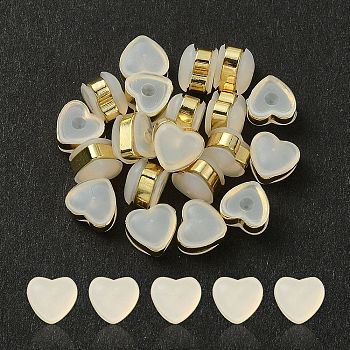 Silicone Ear Nuts, Brass Belt Earring Backs, Heart, Golden, 6x6.5x4.5mm, Hole: 0.8mm