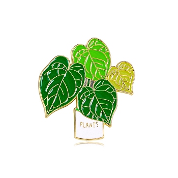 Monstera Leaf Potting Plant Brooches, Planter Badge, Alloy Enamel Pins for Men Women, Yellow Green, 30x30mm