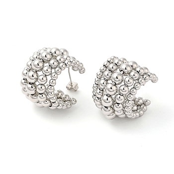 Brass Round Stud Earrings, Half Hoop Earrings for Women, Platinum, 24x18.5mm