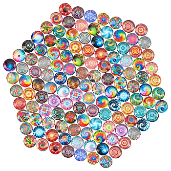 Flatback Glass Cabochons for DIY Projects, Dome/Half Round with Mixed Patterns, Mixed Color, 12x4mm