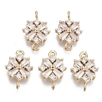 Christmas Brass Micro Pave Cubic Zirconia Links Connectors, Snowflake, Long-Lasting Plated, Light Gold, Clear, 15x10.5x3mm, Hole: 1.2mm