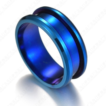 201 Stainless Steel Grooved Finger Ring Settings, Ring Core Blank, for Inlay Ring Jewelry Making, Blue, Size 10, 8mm, Inner Diameter: 20mm