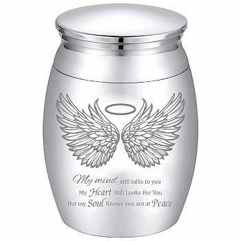 Column Zinc Alloy Cremation Urn, with Velvet Packing Pouches & Polishing Cloth & Disposable Flatware Spoons, Wing, 1.59 inch(4.05cm), Capacity: 30ml(1.01fl. oz)