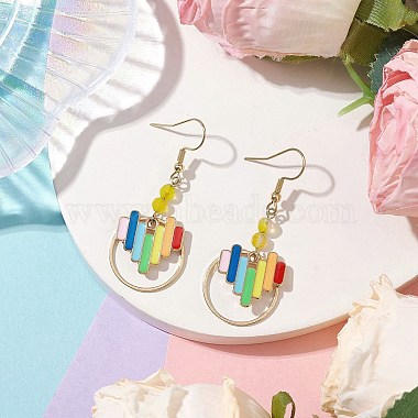 Pendientes colgantes con anillo de latón y esmalte de aleación de corazón para mujer(EJEW-JE05922)-2