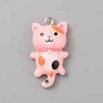 Opaque Resin Cat Pendants, Cute Kitten Charms with Platinum Plated Iron Loops, Pink, 29x15.5x7mm, Hole: 2mm(X1-CRES-TAC0010-07E)