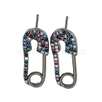 Rack Plating Brass Micro Pave Clear Cubic Zirconia Stud Earring, Cadmium Free & Lead Free, Long-Lasting Plated, Brooch, Black, 22x9mm(EJEW-C102-03EB)