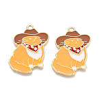 Alloy Enamel Pendants, Golden, Cat with Hat Charm, Goldenrod, 32x24x2mm, Hole: 1.8mm(ENAM-R137-02G-05)