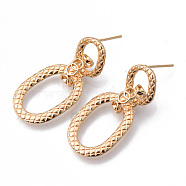 Brass Stud Earrings, Dangle Earrings, Nickel Free, Oval, Real 18K Gold Plated, 36mm, Pin: 0.7mm(KK-N232-195-NF)