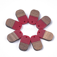 Resin & Walnut Wood Pendants, Oval, Red, 20.5x11.5x3mm, Hole: 2mm(RESI-S358-41F)
