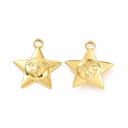 Ion Plating(IP) 304 Stainless Steel Pendants, Star with Human Face Charm, Real 18K Gold Plated, 21x18.5x3mm, Hole: 2.5mm(STAS-C003-14G)