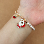 Christmas Jewelry, Alloy Enamel Charm Bracelets for Women, with Plastic Imitation Pearl, Santa Claus(NB3744-6)