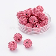 Pave Disco Ball Beads, Polymer Clay Rhinestone Beads, Grade A, Round, Rose, PP14(2~2.1mm), 10mm, Hole: 1.0~1.2mm(RB-H258-10MM-209)