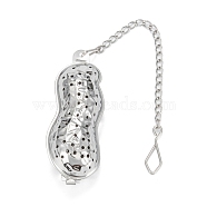 Peanut Shape Tea Infuser, with Chain & Hook, Loose Tea 304 Stainless Steel Mesh Tea Ball Strainer, Stainless Steel Color, 175mm(AJEW-P091-07P)
