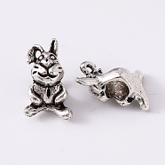 Alloy European Beads, Large Hole Beads, Cadmium Free & Lead Free, Rabbit Shape, Antique Silver, 17x10x9mm, Hole: 4.5mm, about 640pcs/1000g.(TIBEB-R069-03AS-RS)