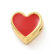 Eco-friendly Rack Plating Brass Enamel Beads, Cadmium Free & Lead Free, Long-Lasting Plated, Real 18K Gold Plated, Heart, Red, 7x7.5x5mm, Hole: 1.2mm(KK-F843-30G-01)
