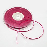 Double Edge Silver Thread Grosgrain Ribbon for Wedding Festival Decoration, Deep Pink, 1/4 inch(6mm), about 100yards/roll(91.44m/roll)(SRIB-L012-6mm-187)