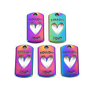 Rainbow Color Alloy Pendants, Cadmium Free & Nickel Free & Lead Free, Rectangle with Follow Your, Heart, 20x10x1.5mm, Hole: 2mm(PALLOY-S180-239-NR)