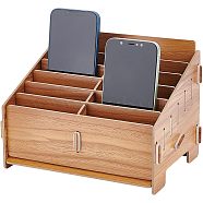 12-Grid Wooden Cell Phone Storage Box, Mobile Phone Holder, Desktop Organizer Storage Box for Classroom Office, BurlyWood, Finished Product: 22x15.5x15.5cm(CON-WH0094-04A)