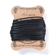 Polyester Cord, with Card Paper, Satin Rattail Cord, for Beading Jewelry Making, Chinese Knotting, Black, 2mm(NWIR-XCP0001-01A)