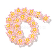 Glass Beads Strands, with Enamel, Star, Pink, 21.5x22x11mm, Hole: 1.3mm, about 20pcs/strand, 14.96 inch(38cm)(GLAA-L047-06)