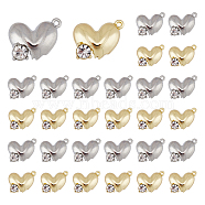 40Pcs 2 Colors Alloy Pendants, with Crystal Rhinestone, Heart, Platinum & Golden, 18.5x13x5mm, Hole: 1.2mm, 20pcs/color(FIND-DC0002-96)