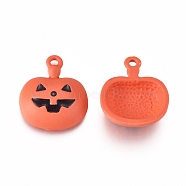 Alloy Enamel Pendants, Baking Painted, for Halloween, Pumpkin Jack-O'-Lantern, Orange, 18x15.5x5mm, Hole: 1.5mm(ENAM-E568-16B)