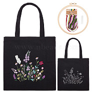 DIY Canvas Shoulder Bag Embroidery Starter Kit, Rectangle with Flower Pattern, Including Cotton Cords, Plastic Embroidery Hoops and Iron Needles, Mixed Color, Bag: 610x350x4mm, Inner Diameter: 392x350mm(DIY-WH0386-47)