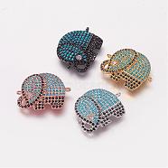 Brass Micro Pave Cubic Zirconia Links, Elephant, Mixed Color, 17.5x22x2mm, Hole: 1mm(ZIRC-G097-09)