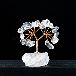 Natural Quartz Crystal Chips Tree Decorations, Gemstone Base with Copper Wire Feng Shui Energy Stone Gift for Home Office Desktop Decoration, 5.5~7.5x3.5~5.5cm(PW-WG47948-01)