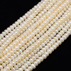 Grade A Natural Cultured Freshwater Pearl Beads Strands, Polished, Rondelle, Creamy White, 7~8mm, Hole: 0.8mm, about 73pcs/strand, 13.77 inch~14.17 inch(PEAR-L001-D-12)