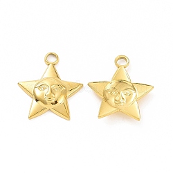 Ion Plating(IP) 304 Stainless Steel Pendants, Star with Human Face Charm, Real 18K Gold Plated, 21x18.5x3mm, Hole: 2.5mm(STAS-C003-14G)