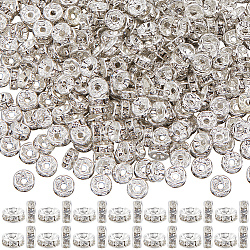 SOFPLATE 400Pcs Brass Rhinestone Spacer Beads, Grade A, Straight Flange, Silver Color Plated, Rondelle, Crystal, 8x3.5mm, Hole: 2mm, 400pcs/set(RB-SP0001-01D)