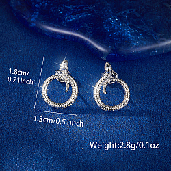 Anti-Tarnish Snake Shape Rhodium Plated 925 Sterling Silver Stud Earring, Platinum, 18x13mm(ZD1642-1)