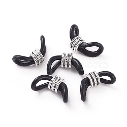 Eyeglass Holders, Glasses Rubber Loop Ends, with Zinc Alloy Beads, Black, Antique Silver, 22mm, Hole: 3.5mm(X-PALLOY-G259-01AS)