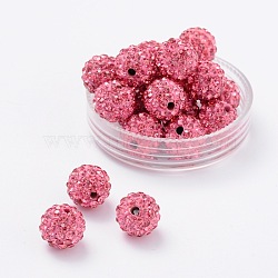 Pave Disco Ball Beads, Polymer Clay Rhinestone Beads, Grade A, Round, Rose, PP14(2~2.1mm), 10mm, Hole: 1.0~1.2mm(RB-H258-10MM-209)