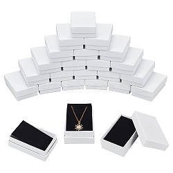 Cardboard Jewelry Boxes, with Sponge Pad Inside, Rectangle, for Anniversaries, Wedding, Birthday, White, 8x5.1x2.7cm, Inner Size: 7.4x4.6x2.45cm(CBOX-WH0003-27)